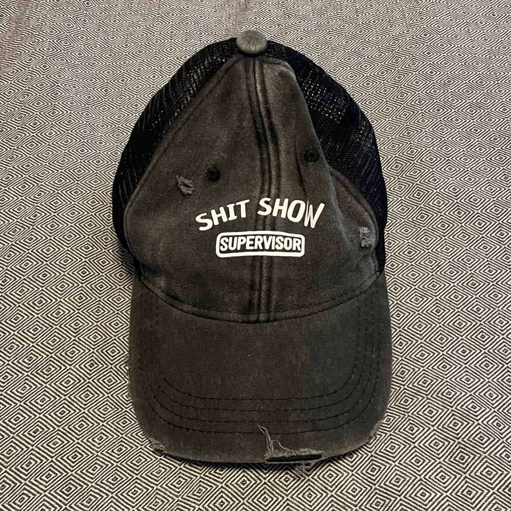 Black Mesh Trucker Hat with White Embroidery
